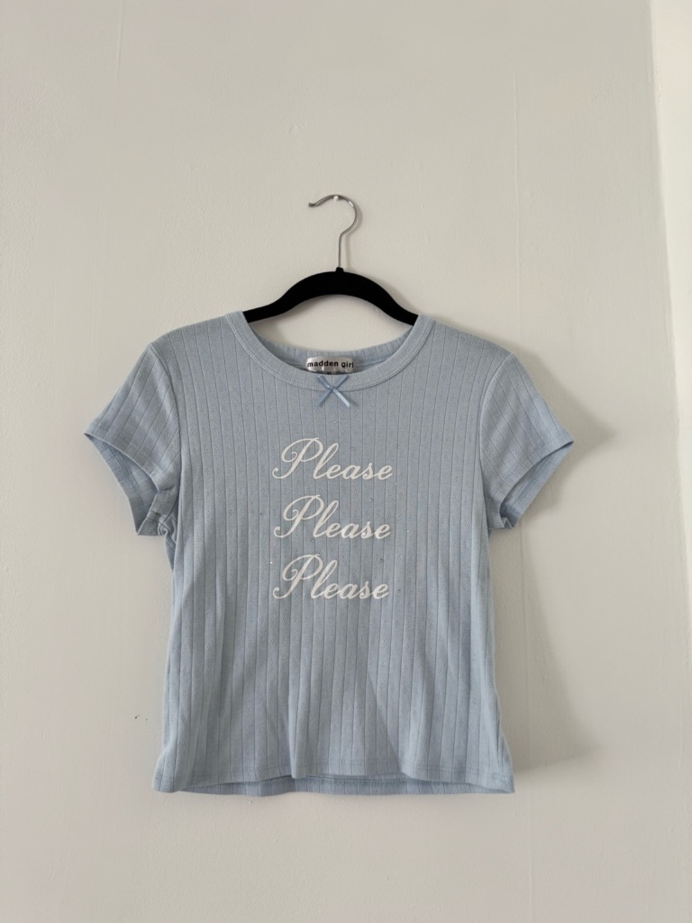 Madden Girl Light Blue Ribbed 'Please' Short Sleeve Tee